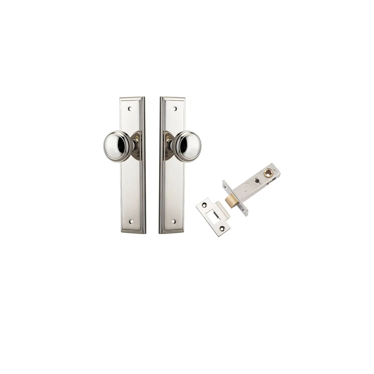 Paddington Knob - Stepped Backplate Passage Kit in Brushed Brass - finish and profile close-up