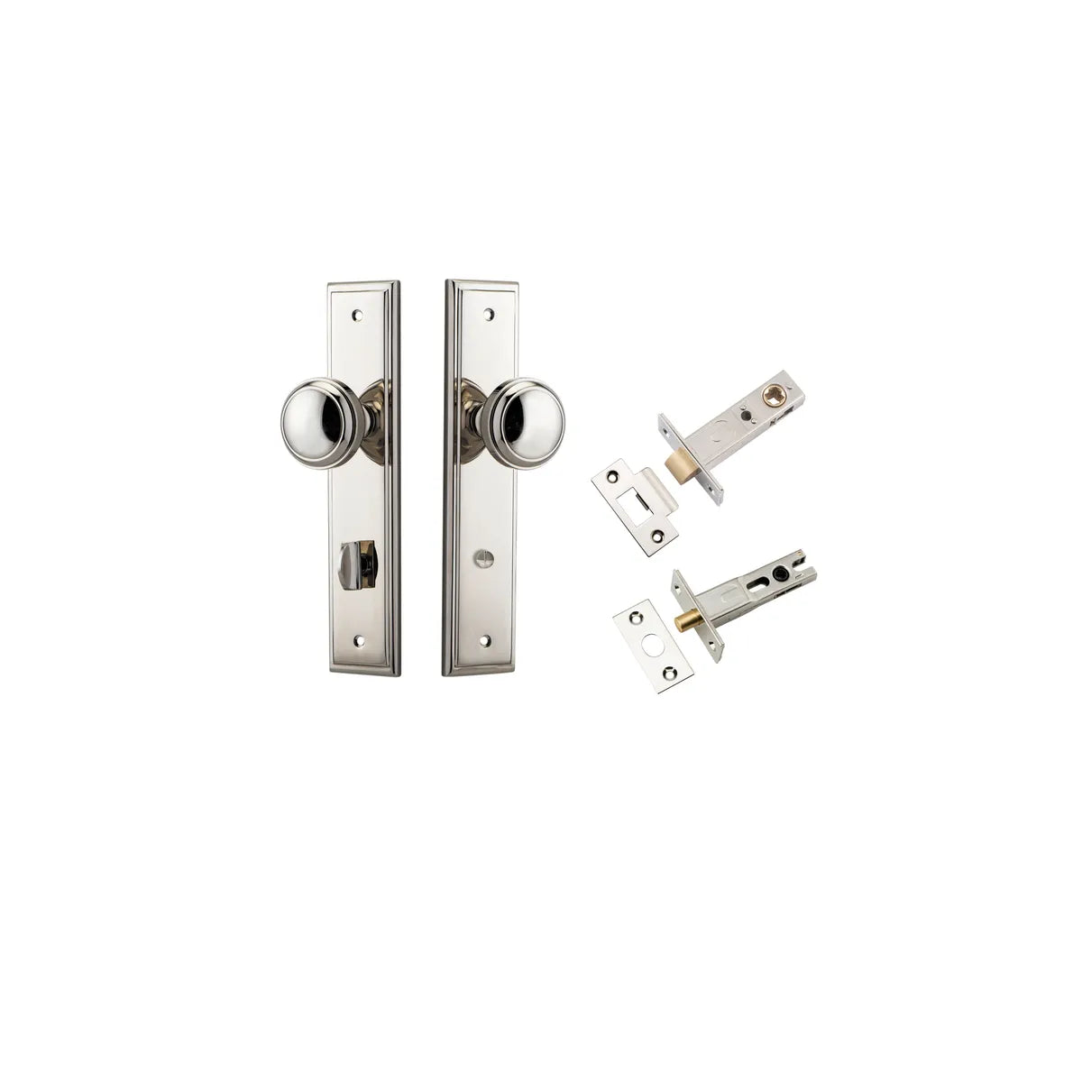 Paddington Knob - Stepped Backplate Privacy Kit with Privacy Turn in Polished Nickel - privacy set configuration