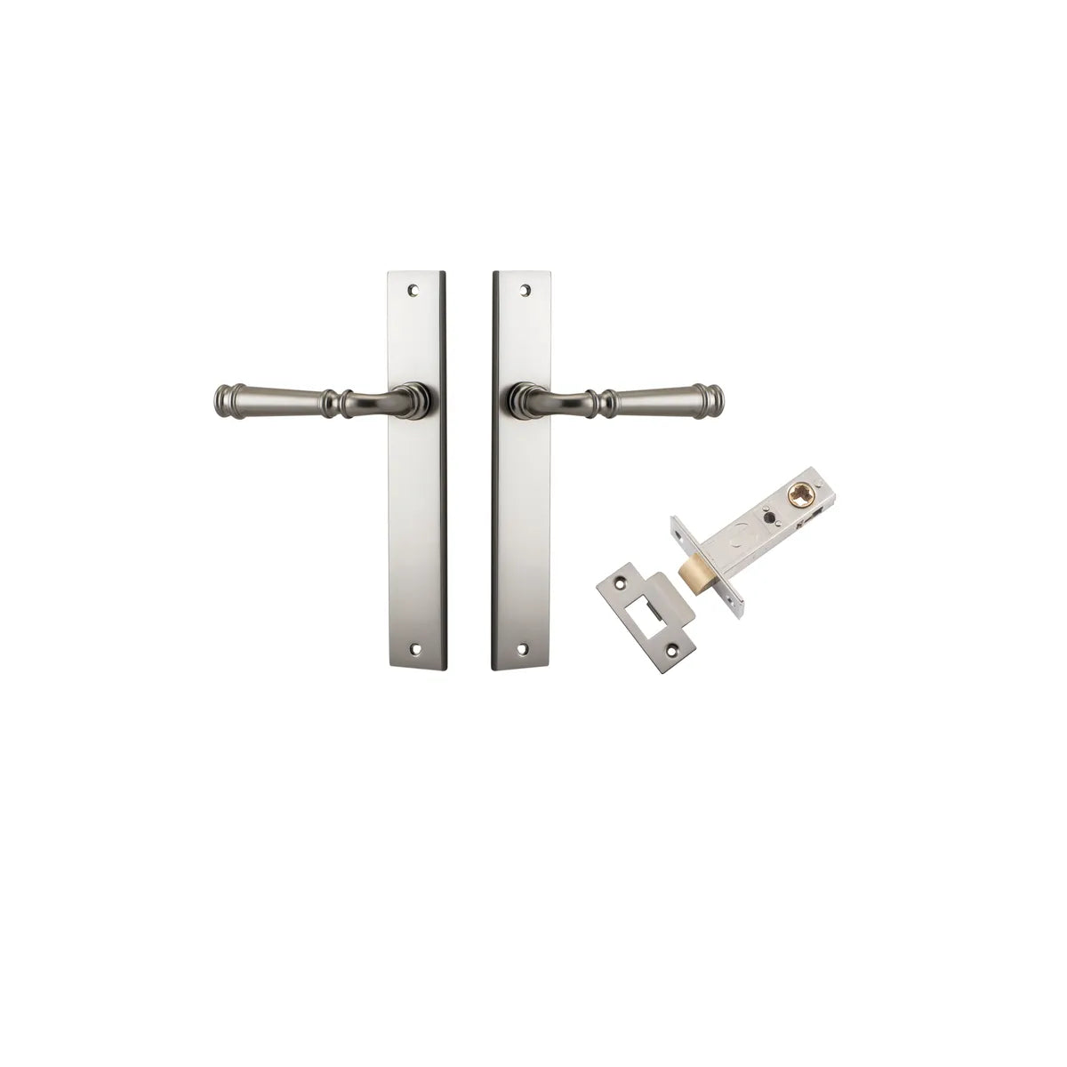 Verona Lever - Rectangular Backplate Passage Kit in Brushed Chrome - full product view