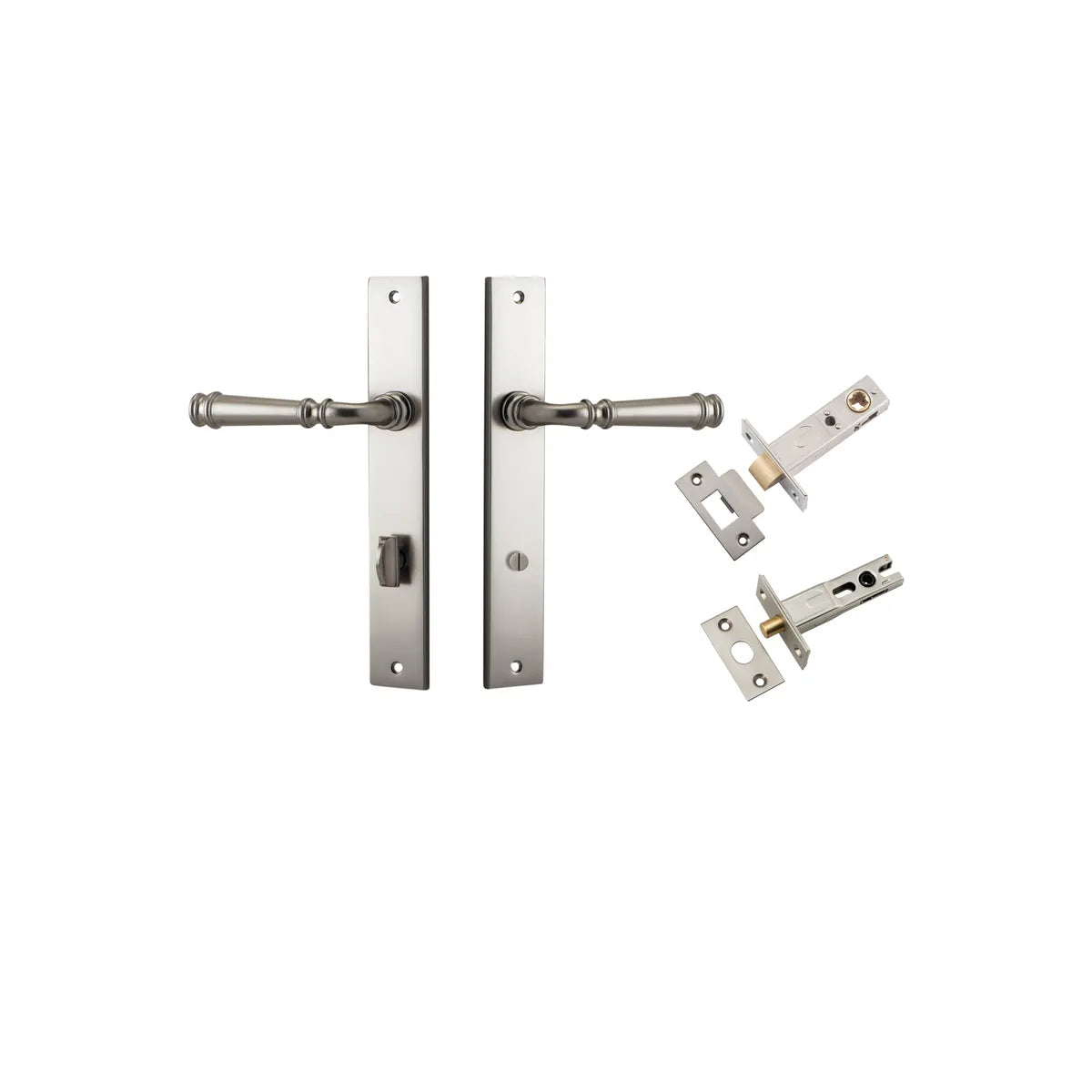 Verona Lever - Rectangular Backplate Privacy Kit with Privacy Turn in Satin Nickel - privacy set configuration