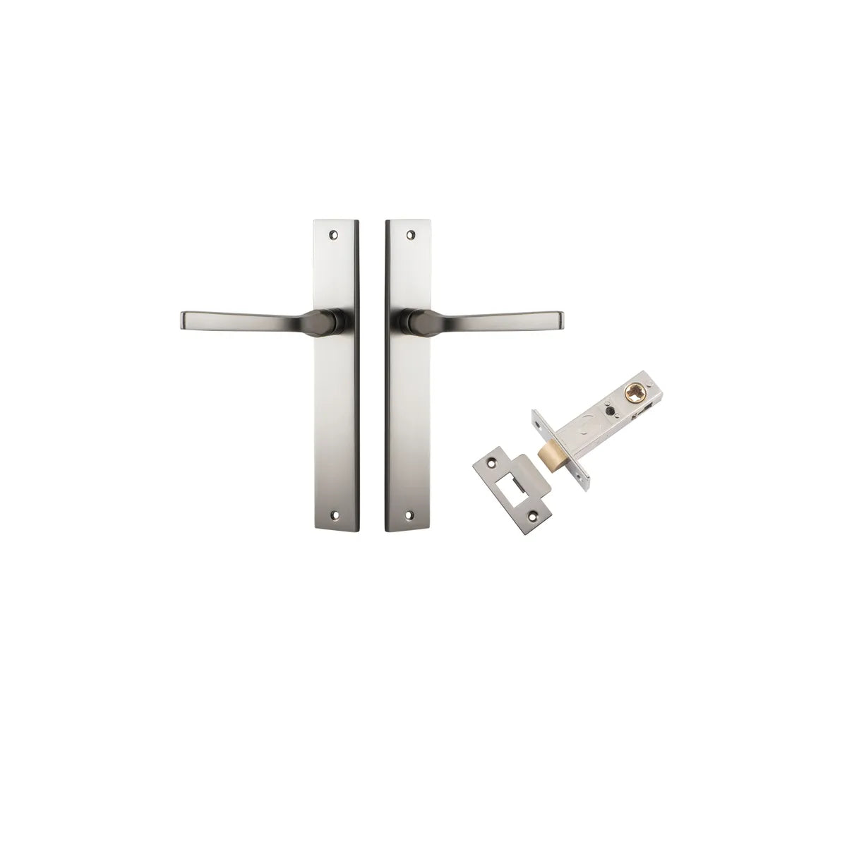 Annecy Lever - Rectangular Backplate Passage Kit in Satin Nickel - full product view