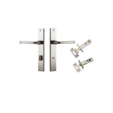 Annecy Lever - Rectangular Backplate Privacy Kit with Privacy Turn in Satin Nickel - privacy set configuration