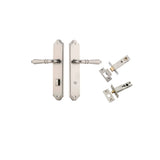 Sarlat Lever - Shouldered Backplate Privacy Kit with Privacy Turn in Satin Nickel - privacy set configuration