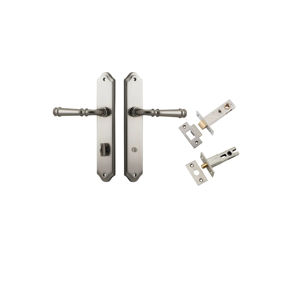 Verona Lever - Shouldered Backplate Privacy Kit with Privacy Turn in Satin Nickel - privacy set configuration