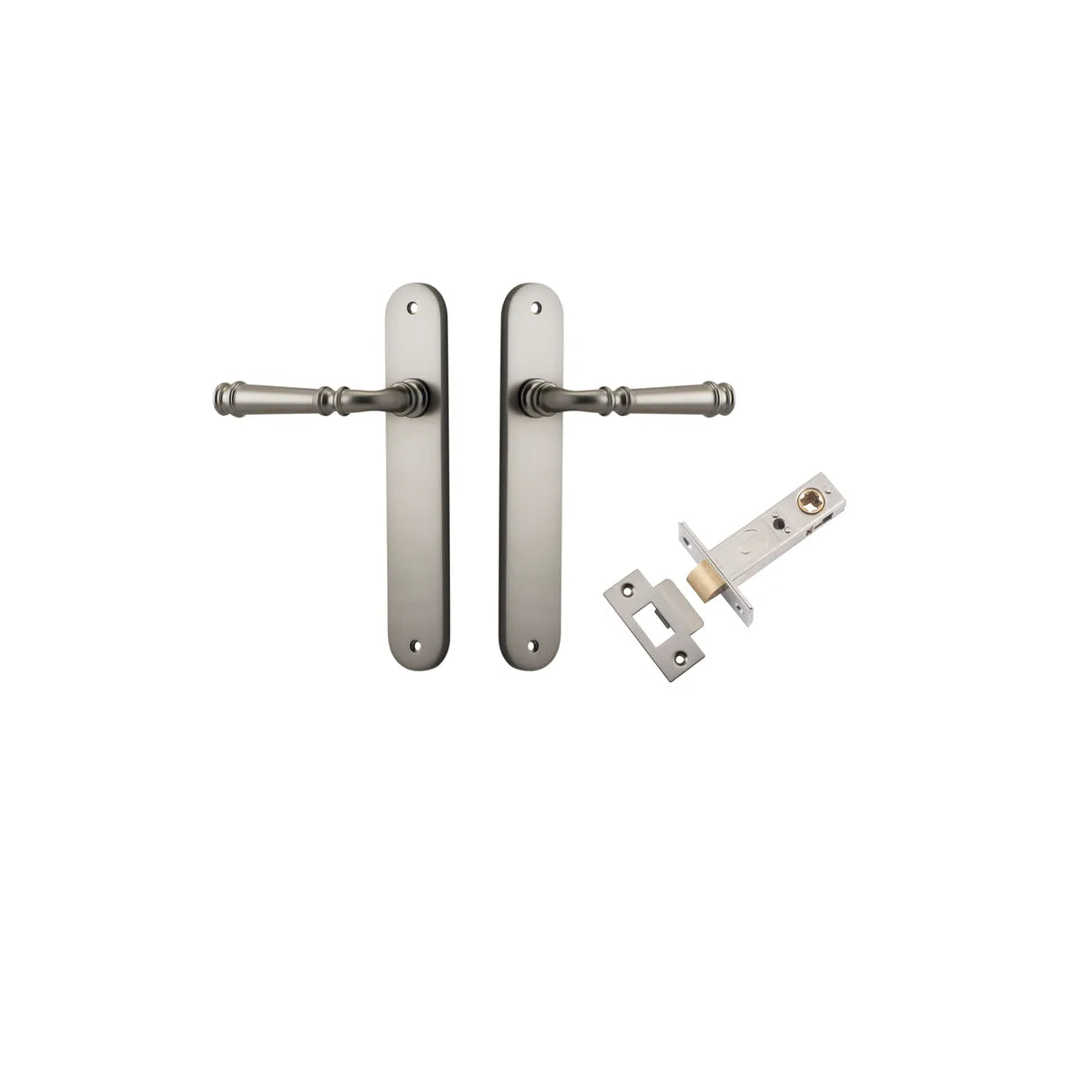 Verona Lever - Oval Backplate Passage Kit in Satin Nickel - full product view