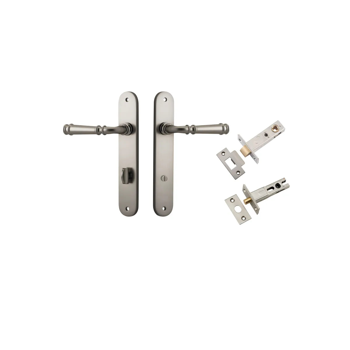 Verona Lever - Oval Backplate Privacy Kit with Privacy Turn in Satin Nickel - privacy set configuration