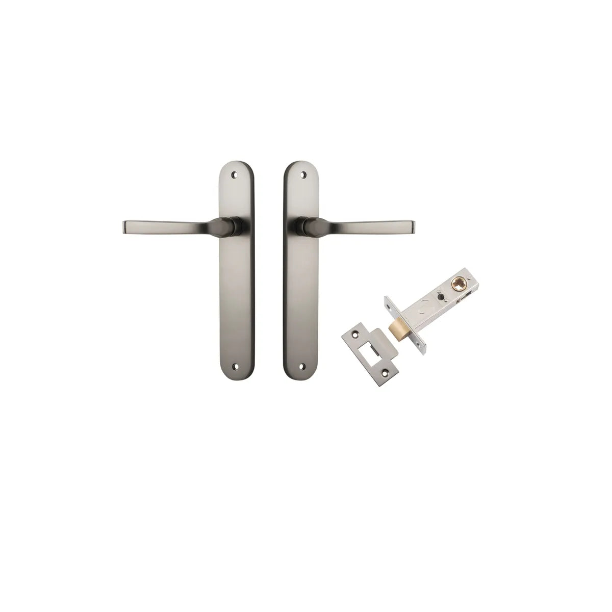 Annecy Lever - Oval Backplate Passage Kit in Satin Nickel - full product view