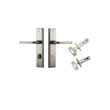 Annecy Lever - Stepped Backplate Privacy Kit with Privacy Turn in Satin Nickel - privacy set configuration