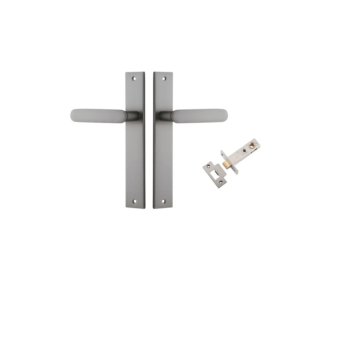 Bronte Lever - Rectangular Backplate Passage Kit in Satin Nickel - rear mounting detail