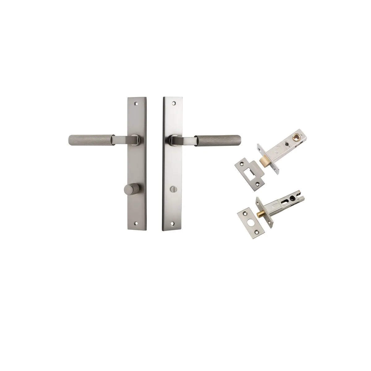 Brunswick Lever - Rectangular Backplate Privacy Kit in Satin Nickel - privacy set configuration