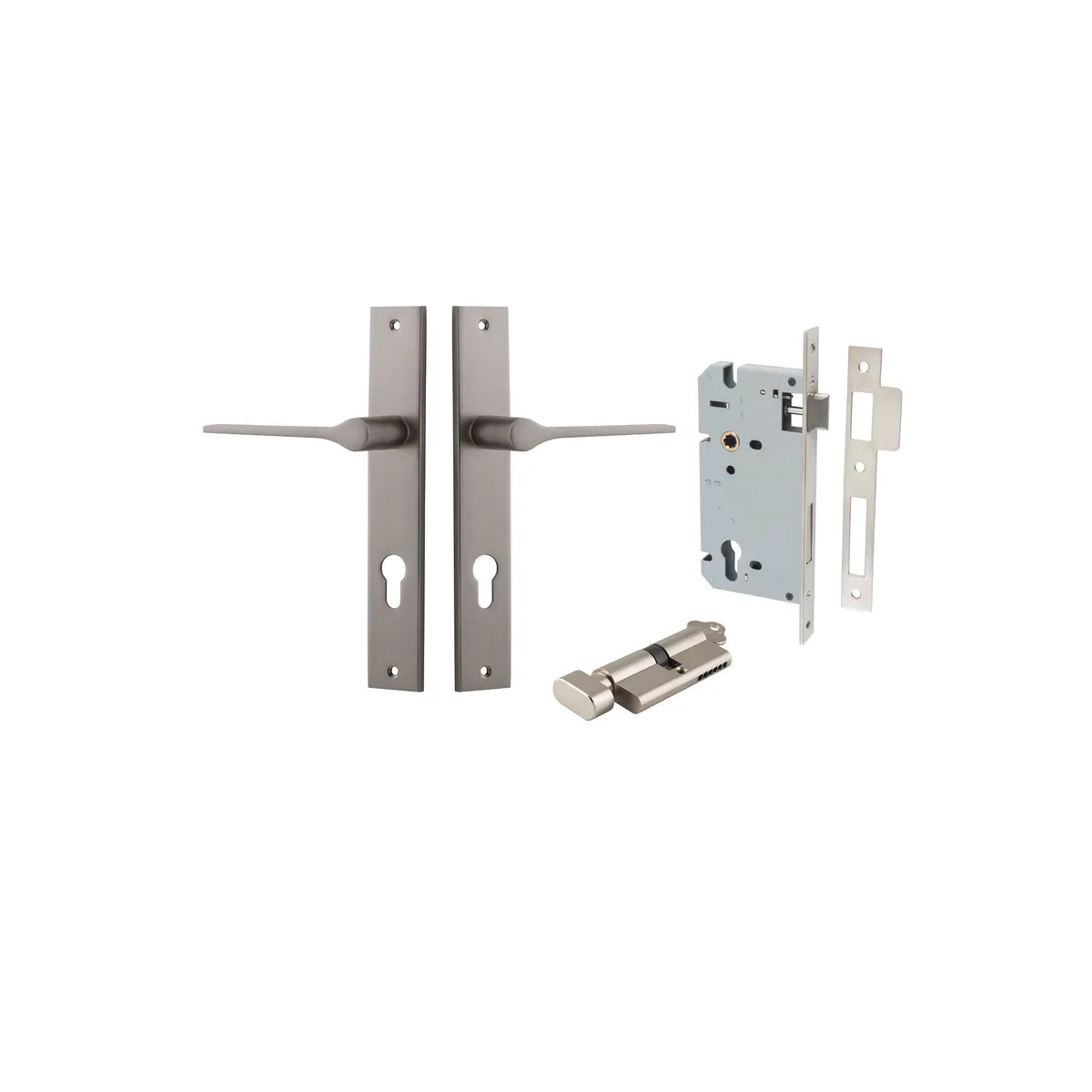 Como Lever - Rectangular Backplate Entrance Kit with High Security Lock in Brushed Brass - entrance set configuration