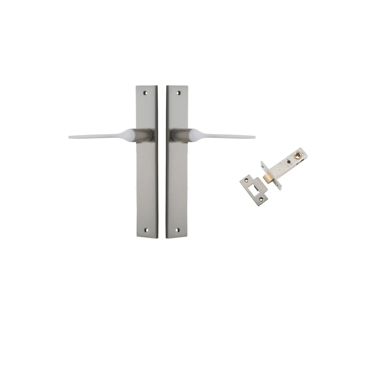 Como Lever - Rectangular Backplate Passage Kit in Satin Nickel - rear mounting detail