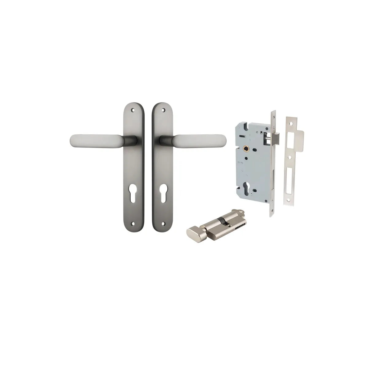 Bronte Lever - Oval Backplate Entrance Kit with High Security Lock in Brushed Chrome - entrance set configuration