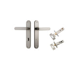 Bronte Lever - Oval Backplate Privacy Kit with Privacy Turn in Satin Nickel - privacy set configuration