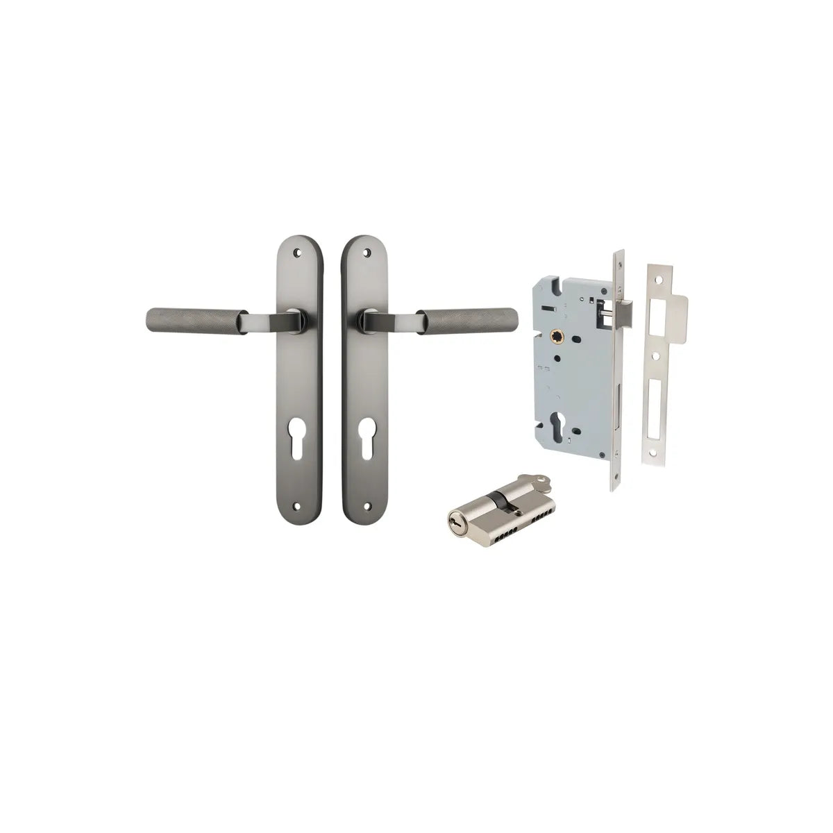 Brunswick Lever - Oval Backplate Entrance Kit with High Security Lock