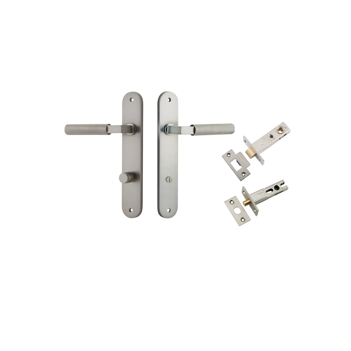 Brunswick Lever - Oval Backplate Privacy Kit in Satin Nickel - privacy set configuration