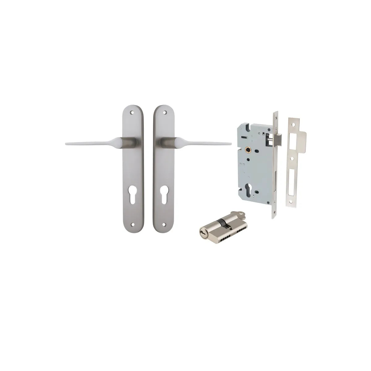 Como Lever - Oval Backplate Entrance Kit with High Security Lock in Brushed Brass - entrance set configuration