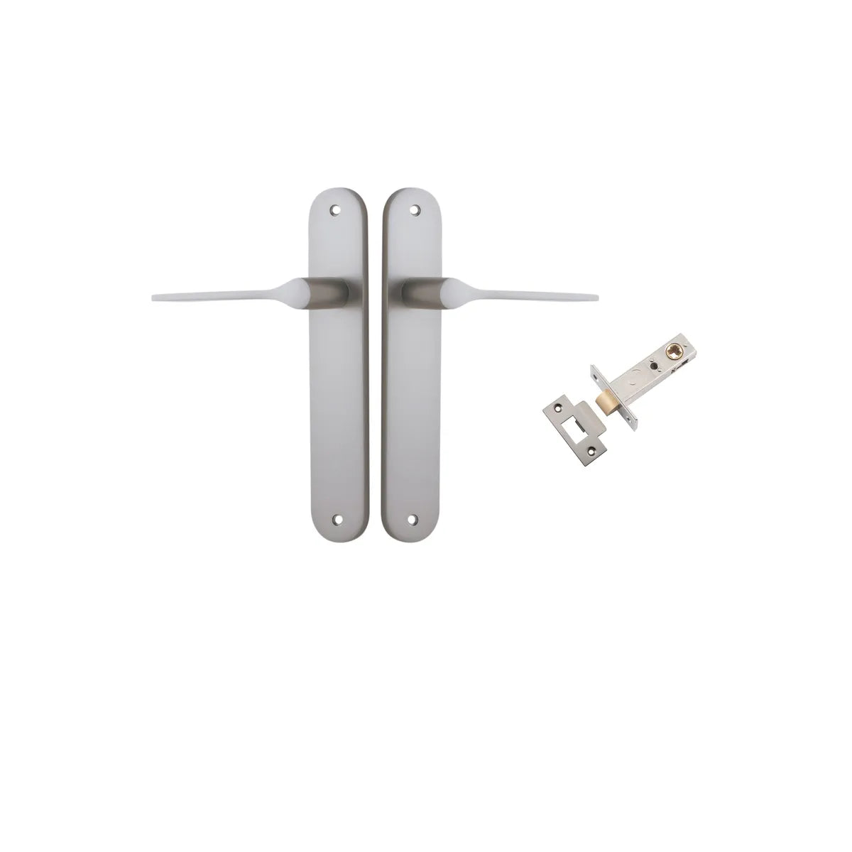 Como Lever - Oval Backplate Passage Kit in Satin Nickel - rear mounting detail