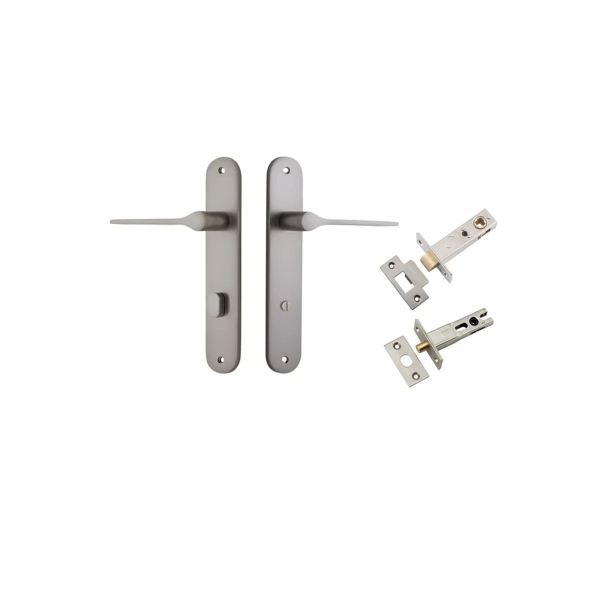 Como Lever - Oval Backplate Privacy Kit in Satin Nickel - privacy set configuration