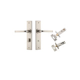 Annecy Lever - Chamfered Backplate Privacy Kit with Privacy Turn in Satin Nickel - privacy set configuration