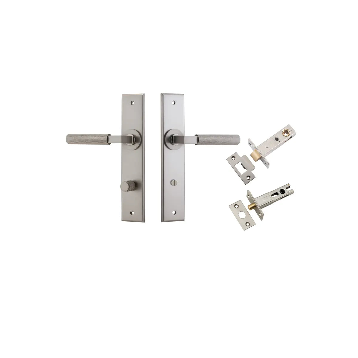Brunswick Lever - Chamfered Backplate Privacy Kit in Satin Nickel - privacy set configuration