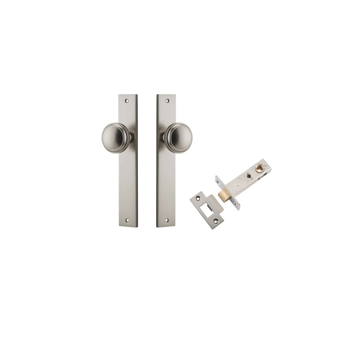 Paddington Knob - Rectangular Backplate Passage Kit in Satin Nickel - full product view