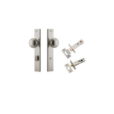 Paddington Knob - Rectangular Backplate Privacy Kit with Privacy Turn in Satin Nickel - privacy set configuration
