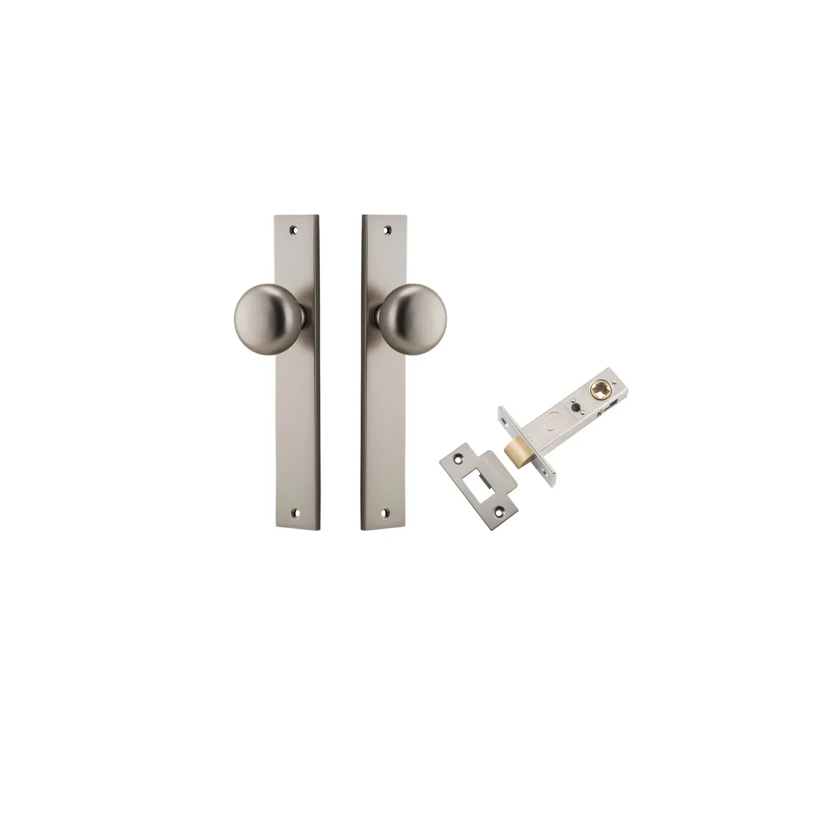 Cambridge Knob - Rectangular Backplate Passage Kit in Satin Nickel - full product view