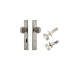 Guildford Knob - Rectangular Backplate Privacy Kit with Privacy Turn in Satin Nickel - privacy set configuration