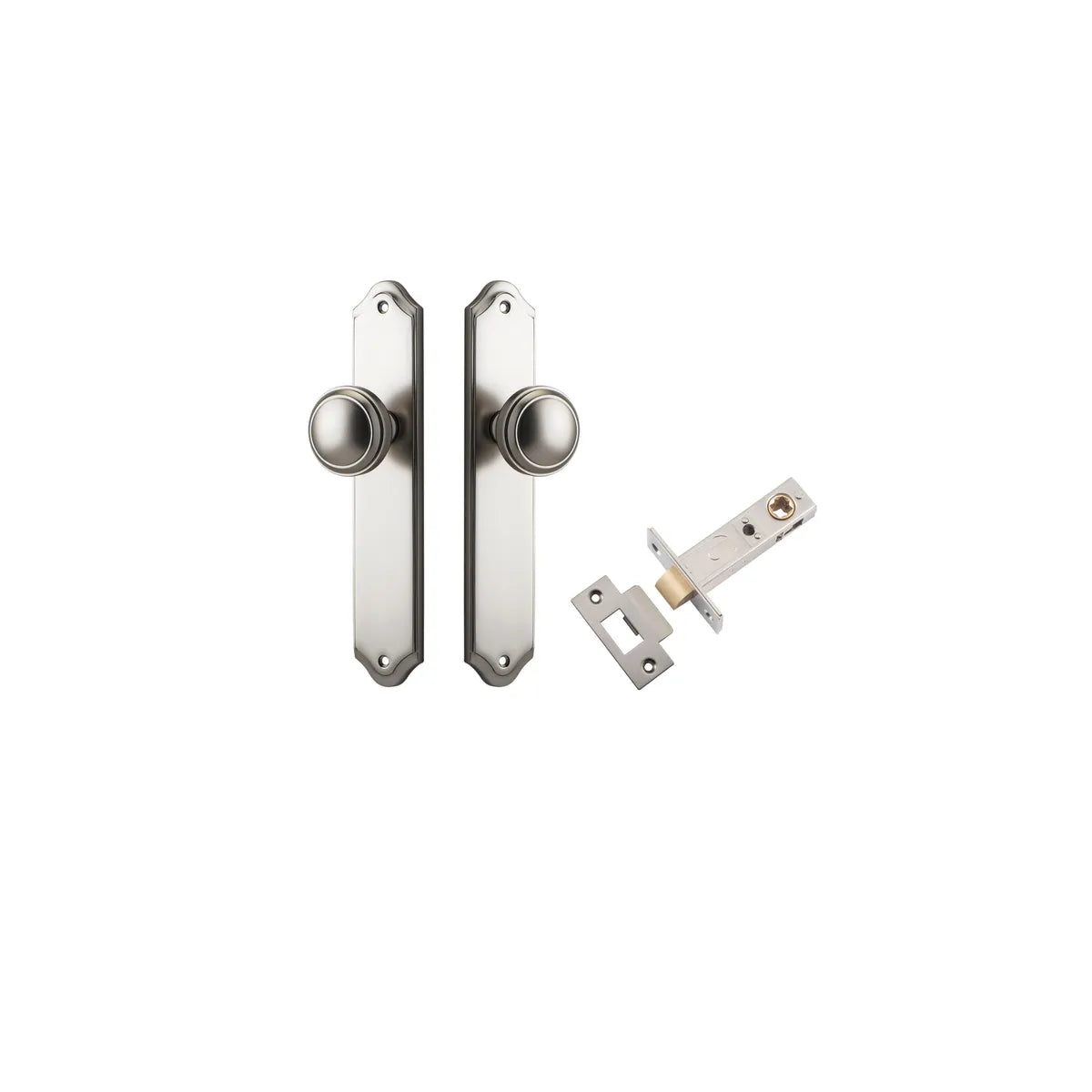 Paddington Knob - Shouldered Backplate Passage Kit in Satin Nickel - full product view