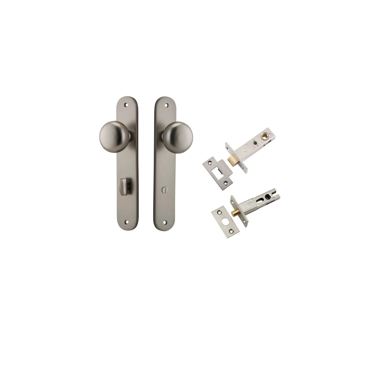 Cambridge Knob - Oval Backplate Privacy Kit with Privacy Turn in Satin Nickel - privacy set configuration