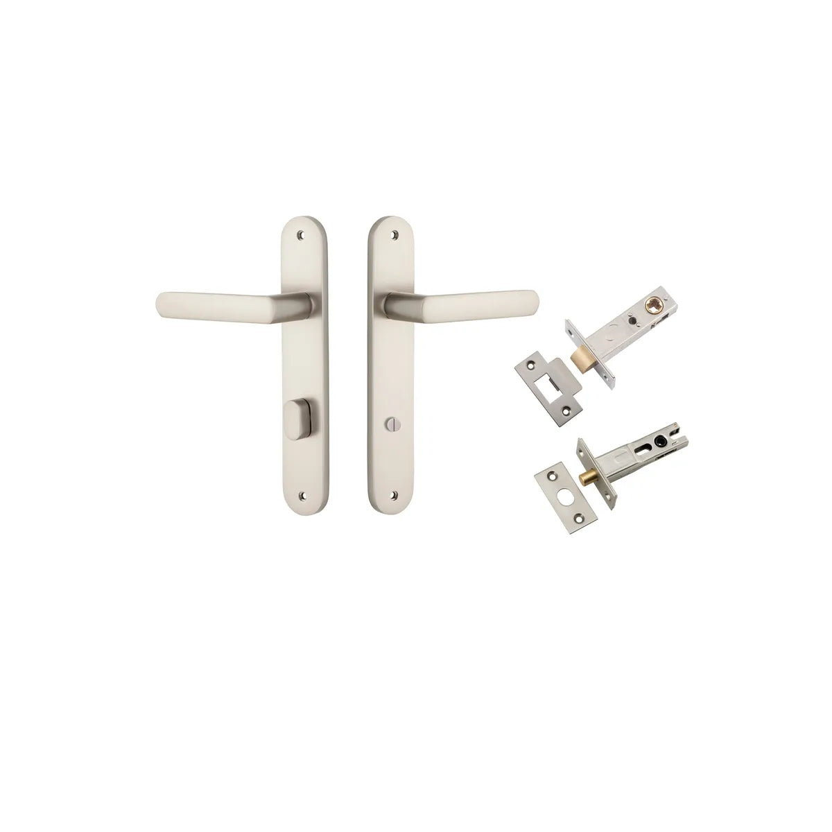 Osaka Lever - Oval Backplate Privacy Kit with Privacy Turn in Satin Nickel - privacy set configuration