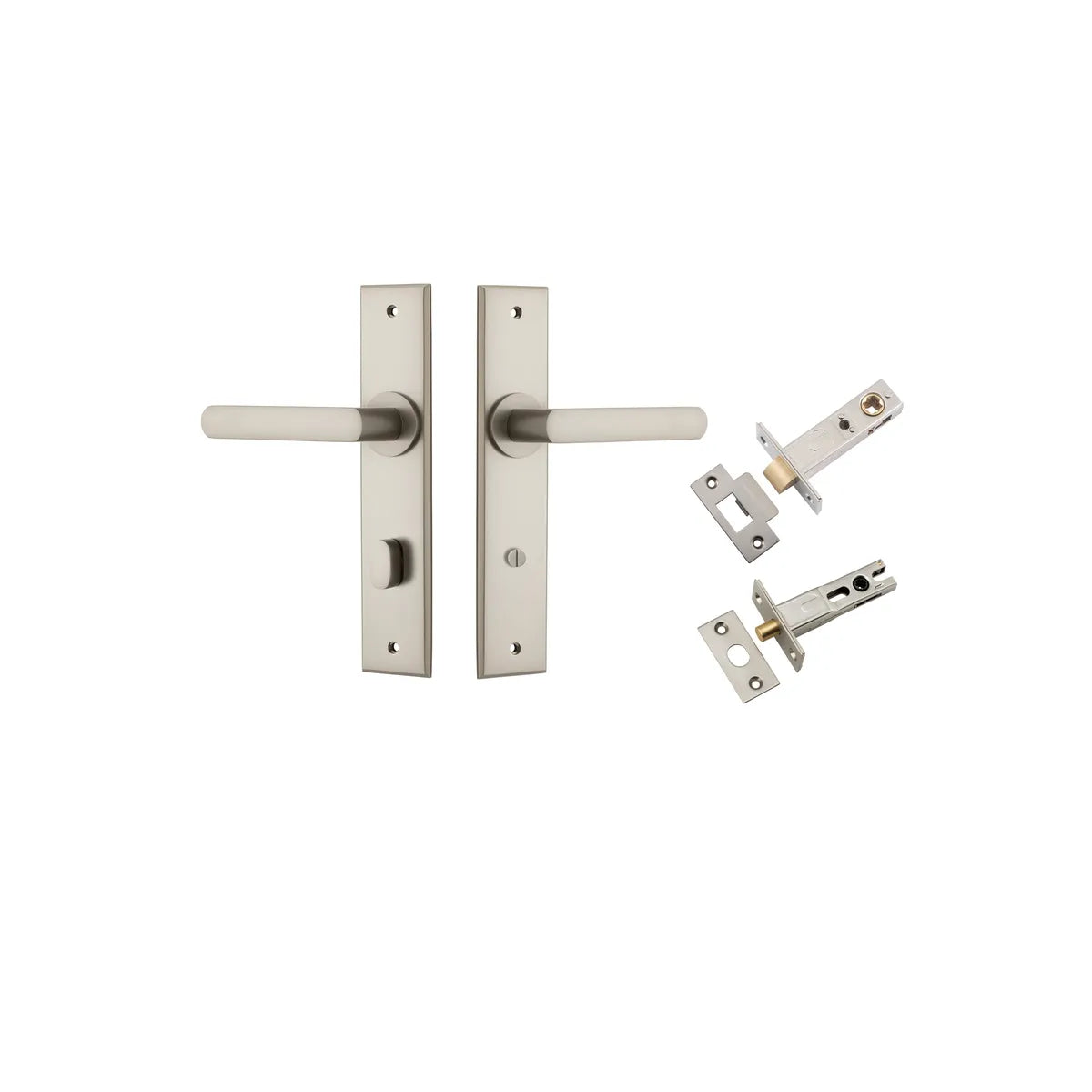 Osaka Lever - Chamfered Backplate Privacy Kit with Privacy Turn in Satin Nickel - privacy set configuration