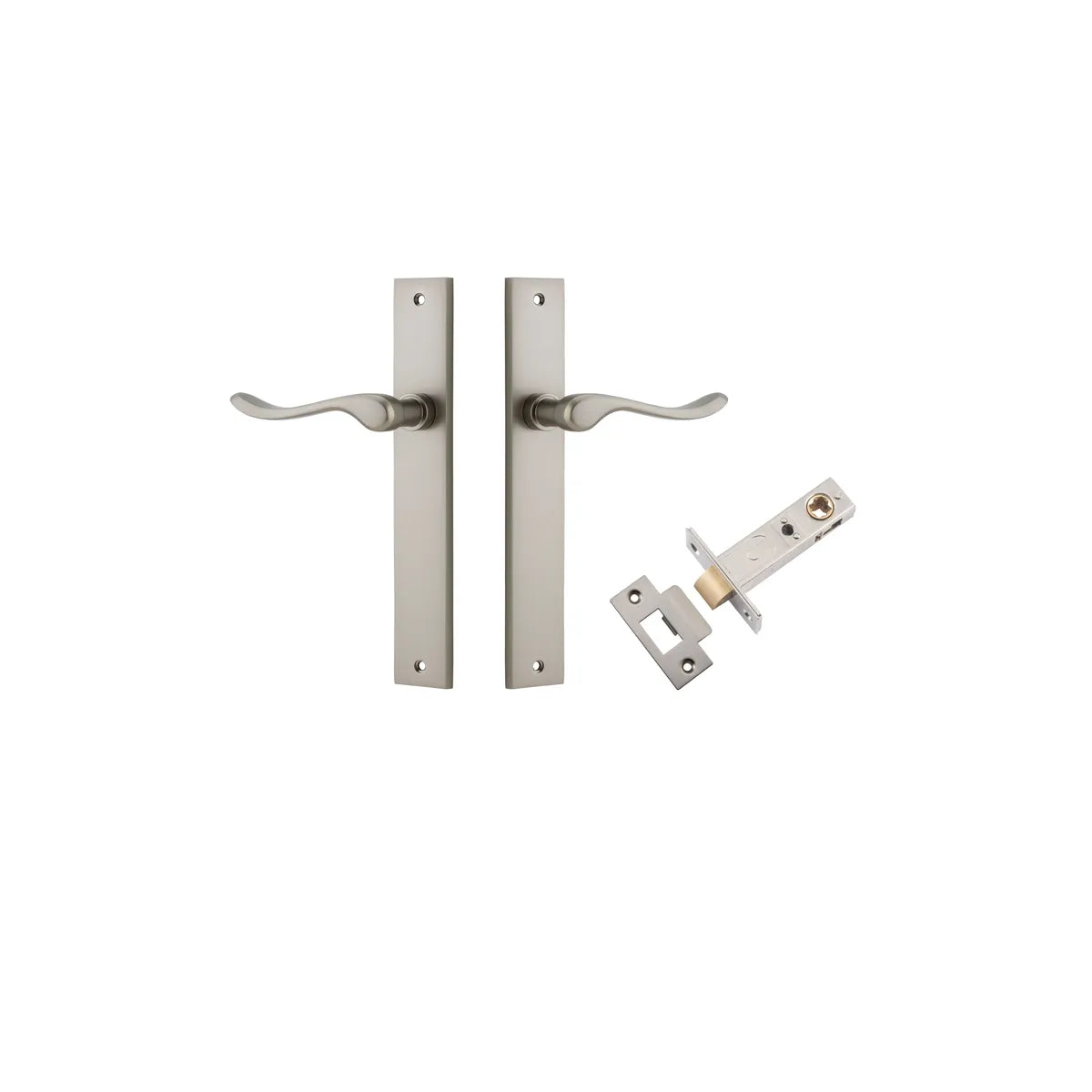 Stirling Lever - Rectangular Backplate Passage Kit in Satin Nickel - finish and profile close-up