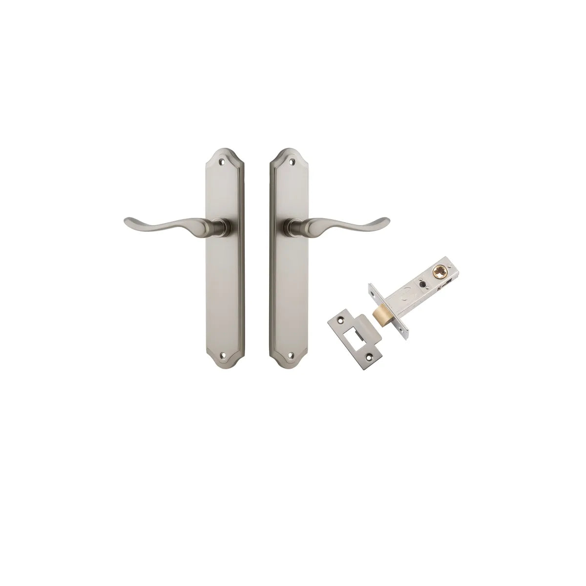 Stirling Lever - Shouldered Backplate Passage Kit in Satin Nickel - finish and profile close-up