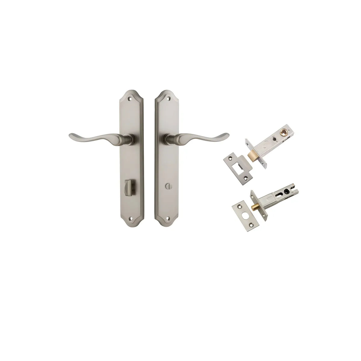 Stirling Lever - Shouldered Backplate Privacy Kit with Privacy Turn in Satin Nickel - privacy set configuration