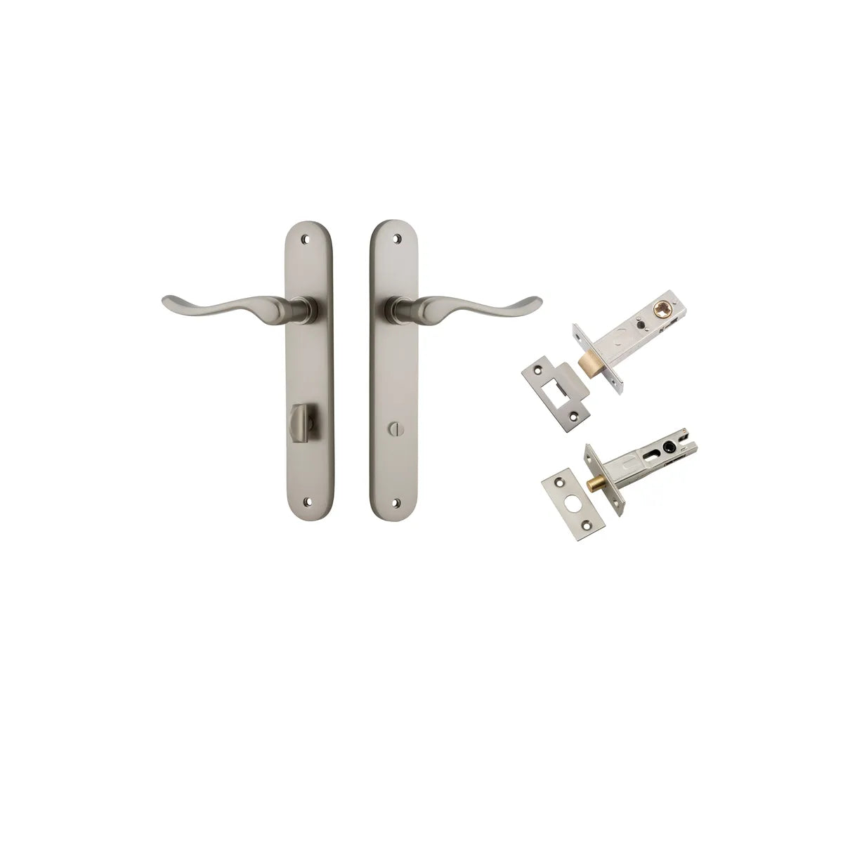 Stirling Lever - Oval Backplate Privacy Kit with Privacy Turn in Satin Nickel - privacy set configuration