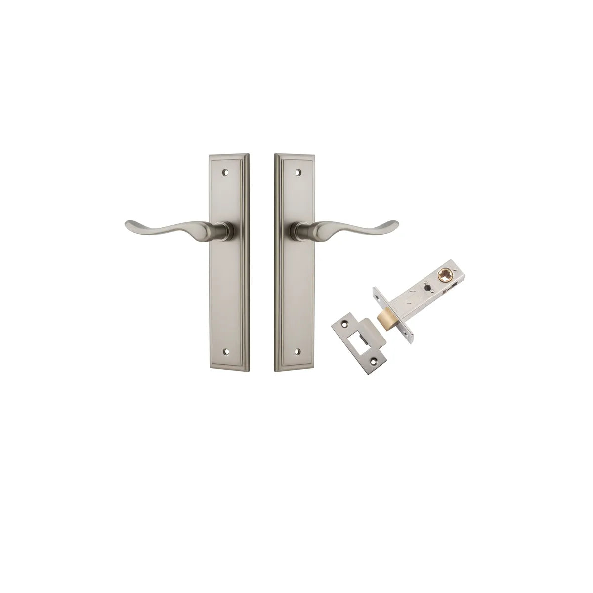 Stirling Lever - Stepped Backplate Passage Kit in Satin Nickel - finish and profile close-up