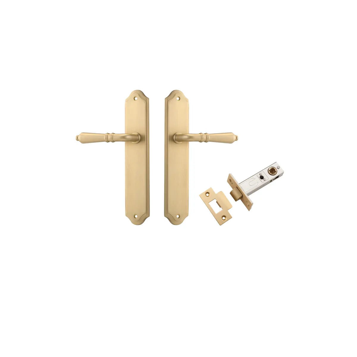 Sarlat Lever - Shouldered Backplate Passage Kit in Brushed Brass - front view