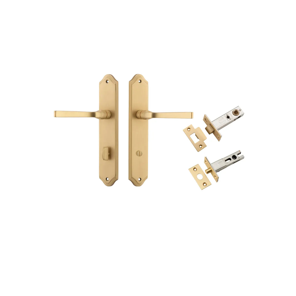 Annecy Lever - Shouldered Backplate Privacy Kit with Privacy Turn in Brushed Brass - privacy set configuration