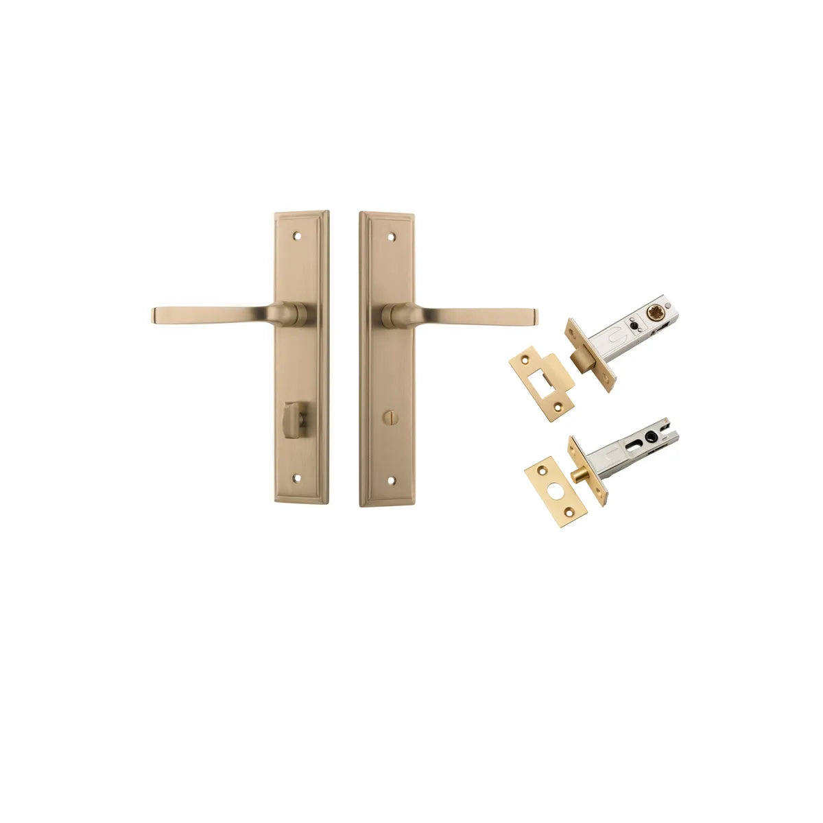 Annecy Lever - Stepped Backplate Privacy Kit with Privacy Turn in Brushed Brass - privacy set configuration