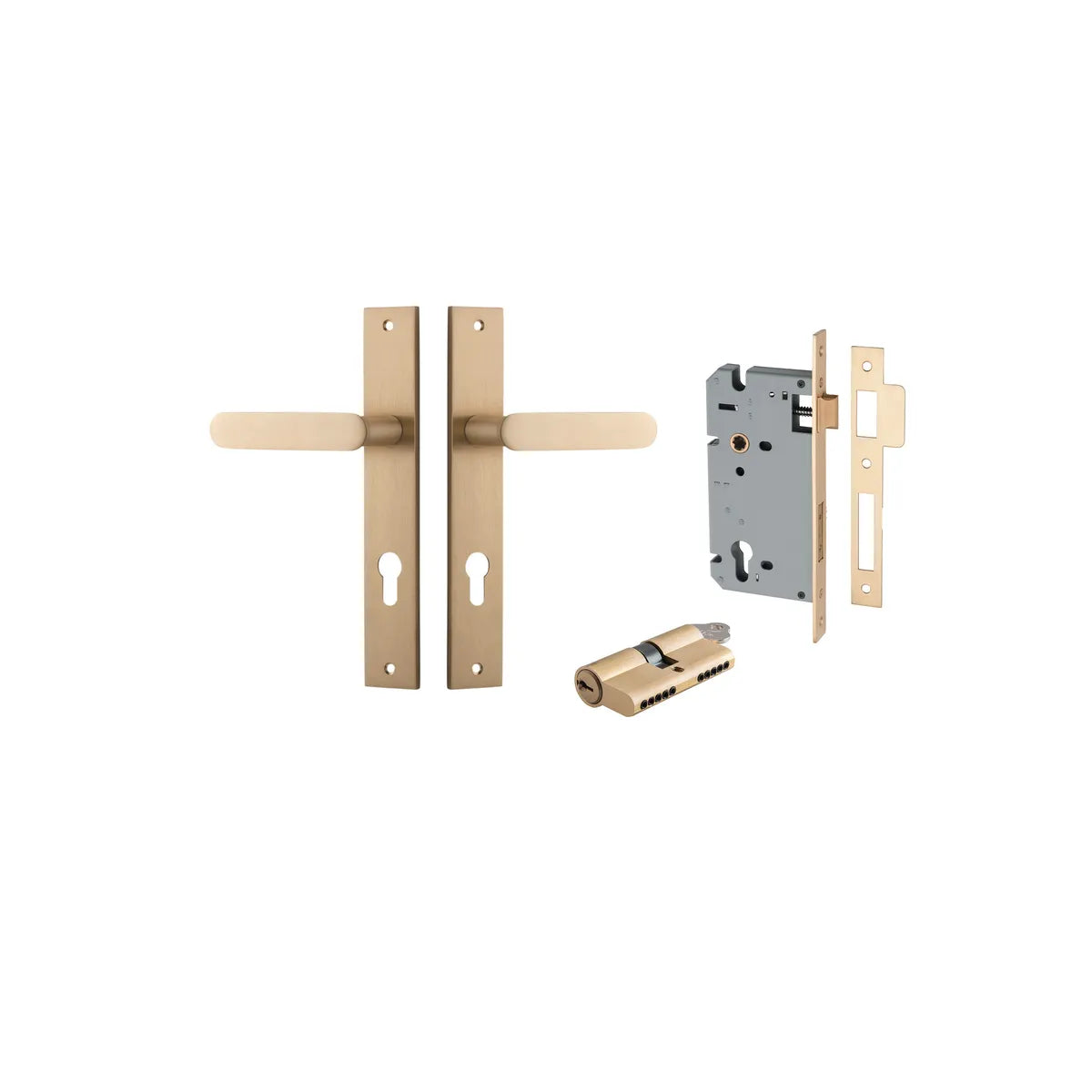 Bronte Lever - Rectangular Backplate Entrance Kit with High Security Lock in Brushed Brass - entrance set configuration