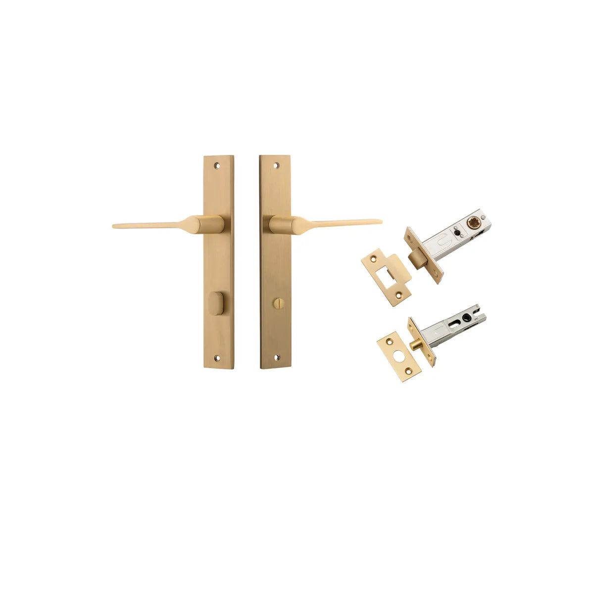 Como Lever - Rectangular Backplate Privacy Kit in Brushed Brass - privacy set configuration