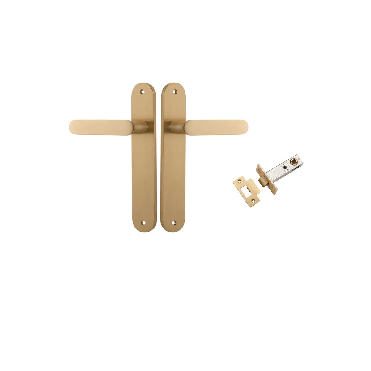 Bronte Lever - Oval Backplate Passage Kit in Brushed Brass - front view