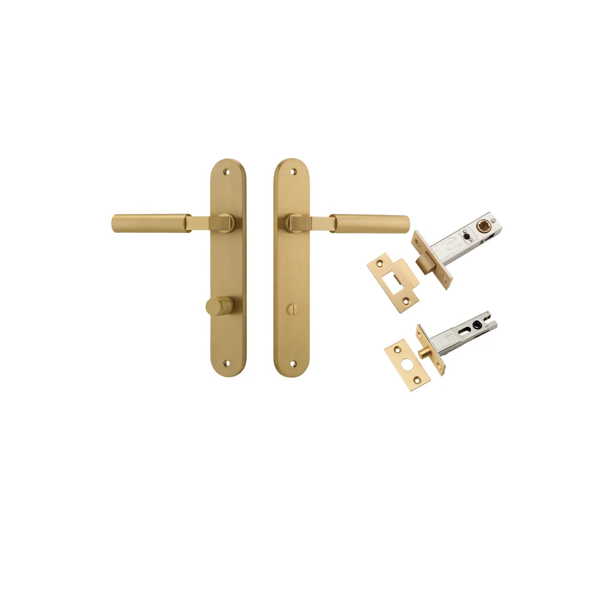 Berlin Lever - Oval Backplate Privacy Kit in Brushed Brass - privacy set configuration