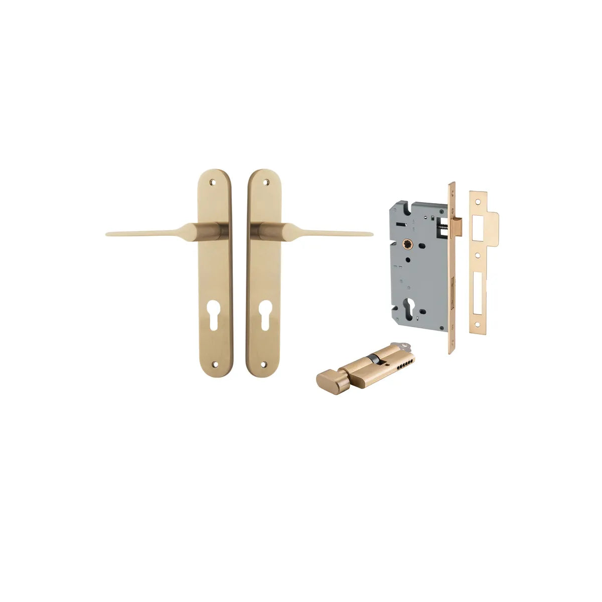 Como Lever - Oval Backplate Entrance Kit with High Security Lock in Brushed Brass - entrance set configuration (8 of 14)