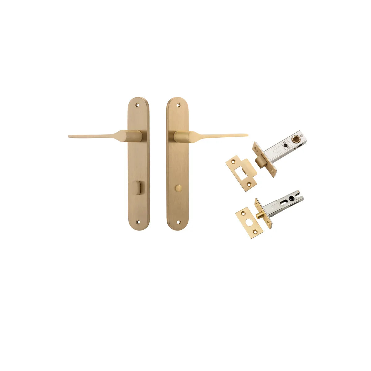 Como Lever - Oval Backplate Privacy Kit in Brushed Brass - privacy set configuration
