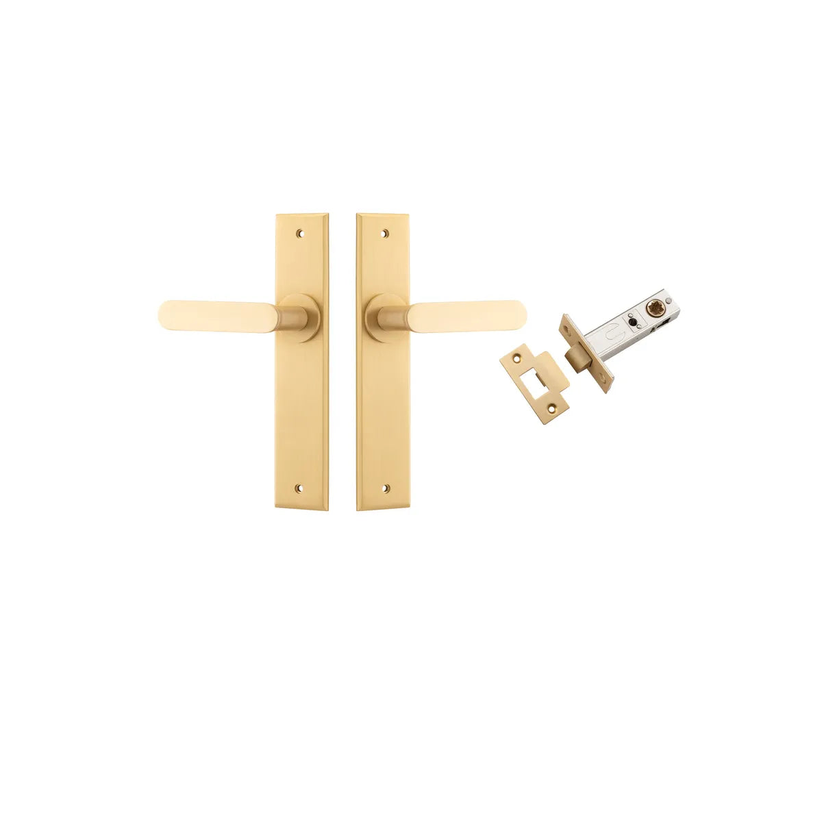 Bronte Lever - Chamfered Backplate Passage Kit in Brushed Brass - front view