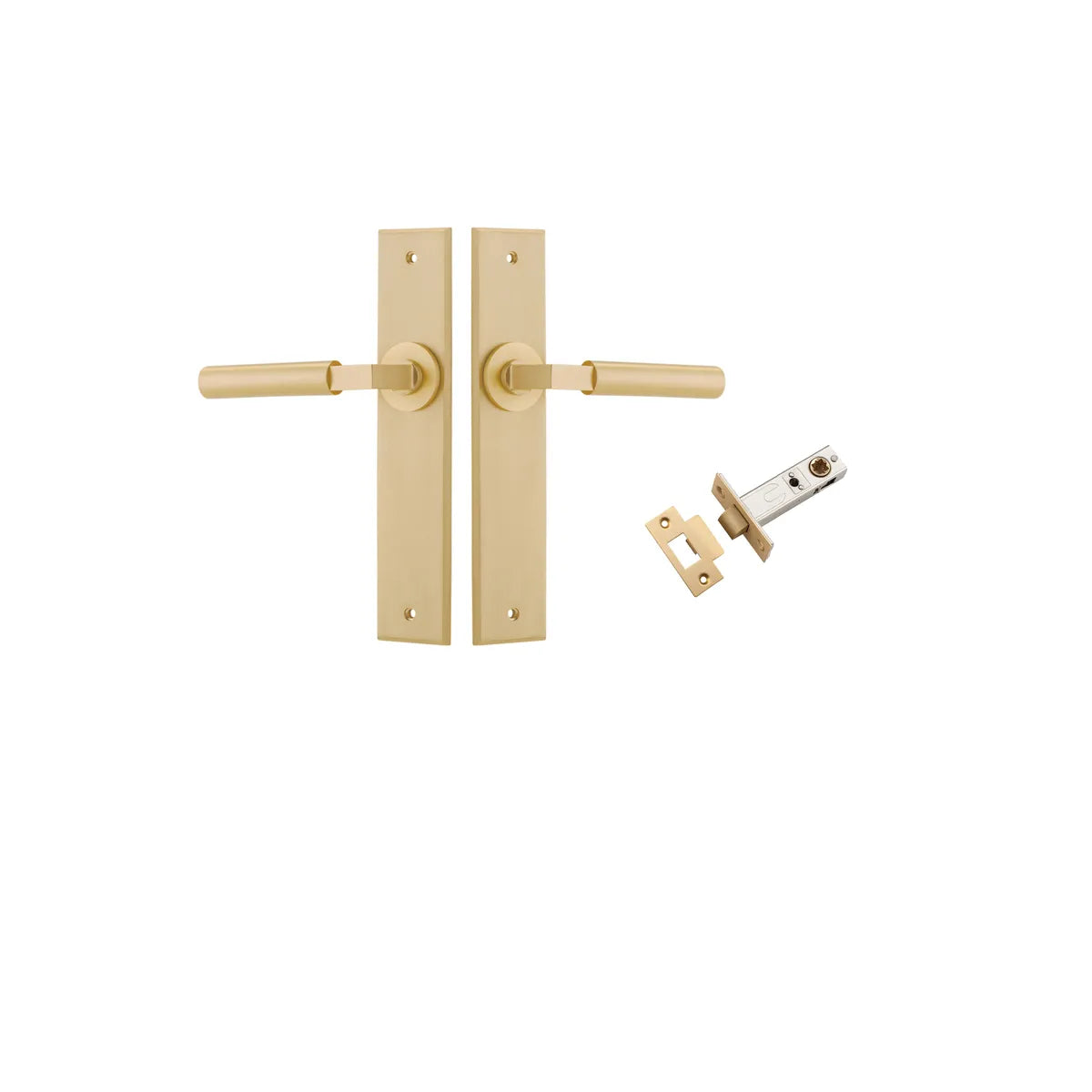 Berlin Lever - Chamfered Backplate Passage Kit in Brushed Brass - front view