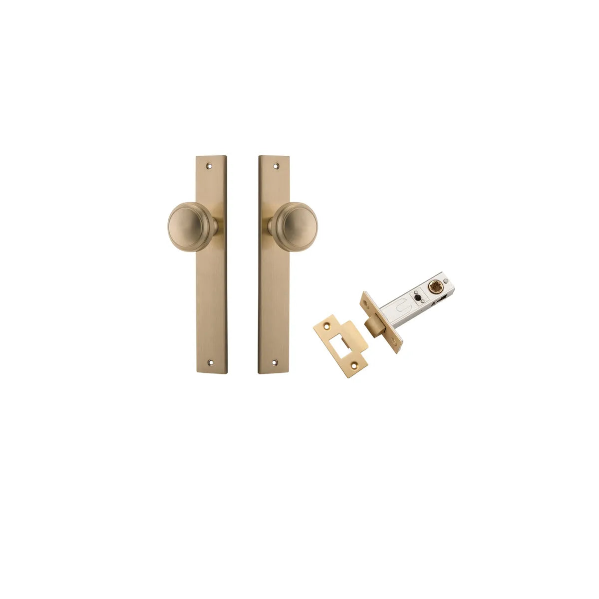 Paddington Knob - Rectangular Backplate Passage Kit in Brushed Brass - front view
